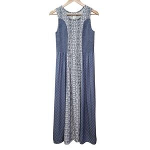 Anthony Richards Dress Size L Blue White Smocked‎ Maxi Boho Cottagecore Western
